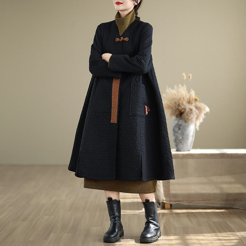 Abrigo de algodón para mujer de longitud media con estampado de diamantes y Buddha Stones y bolsillos - image 3