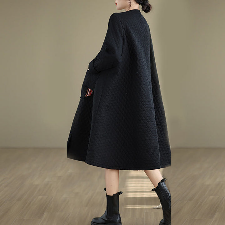 Abrigo de algodón para mujer de longitud media con estampado de diamantes y Buddha Stones y bolsillos - image 4