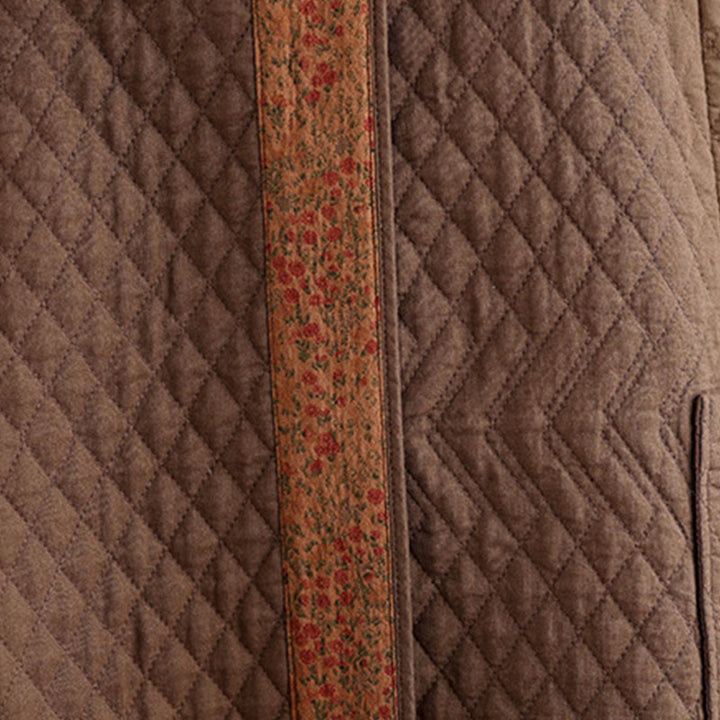 Abrigo de algodón para mujer de longitud media con estampado de diamantes y Buddha Stones y bolsillos - image 18