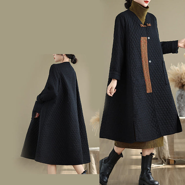 Abrigo de algodón para mujer de longitud media con estampado de diamantes y Buddha Stones y bolsillos - image 7