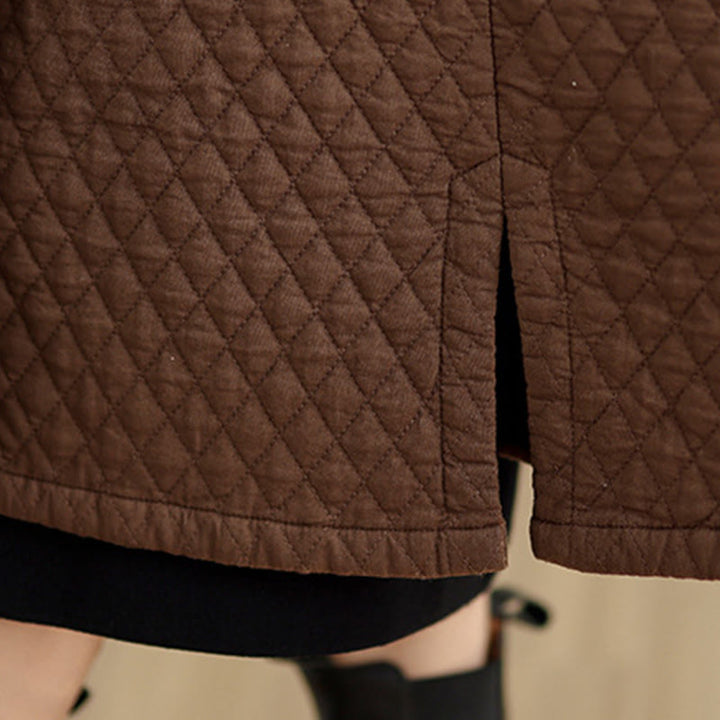 Abrigo de algodón para mujer de longitud media con estampado de diamantes y Buddha Stones y bolsillos - image 21