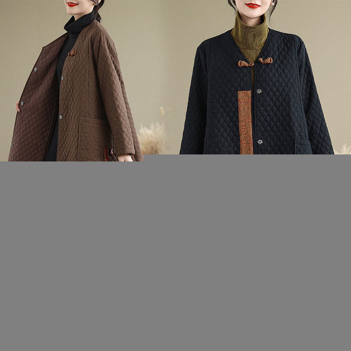 Abrigo de algodón para mujer de longitud media con estampado de diamantes y Buddha Stones y bolsillos - image 8