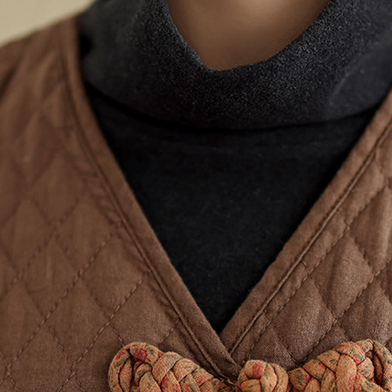 Abrigo de algodón para mujer de longitud media con estampado de diamantes y Buddha Stones y bolsillos - image 17