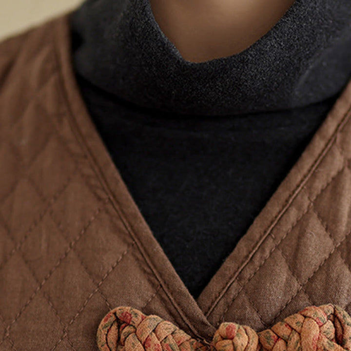 Abrigo de algodón para mujer de longitud media con estampado de diamantes y Buddha Stones y bolsillos - image 17