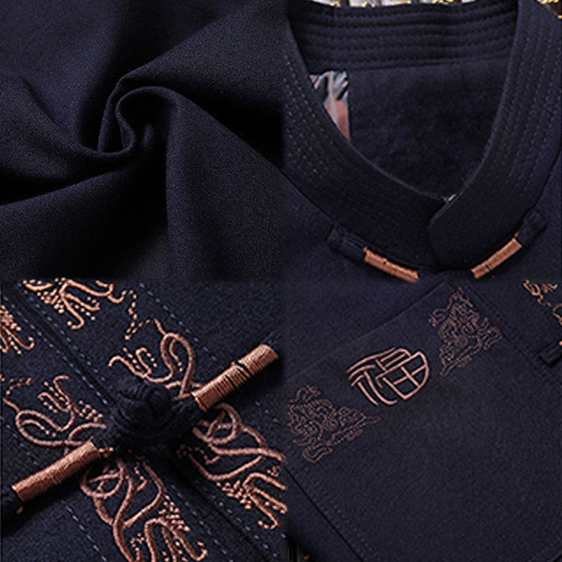 Traje Tang con bordado de personajes Fu de Buddha Stones y botones de rana para hombre, chaqueta de manga larga, camisa y pantalones - image 4