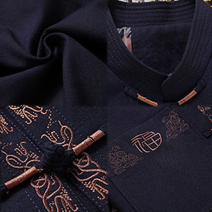 Traje Tang con bordado de personajes Fu de Buddha Stones y botones de rana para hombre, chaqueta de manga larga, camisa y pantalones - image 4