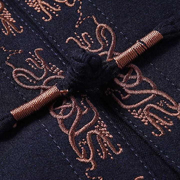 Traje Tang con bordado de personajes Fu de Buddha Stones y botones de rana para hombre, chaqueta de manga larga, camisa y pantalones - image 2