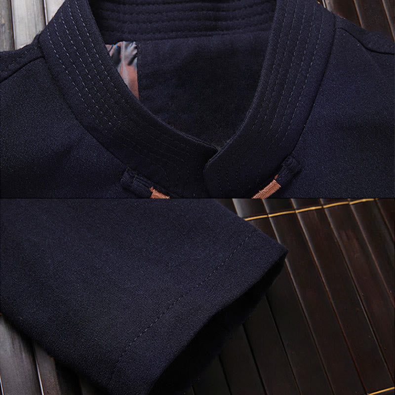 Traje Tang con bordado de personajes Fu de Buddha Stones y botones de rana para hombre, chaqueta de manga larga, camisa y pantalones - image 1