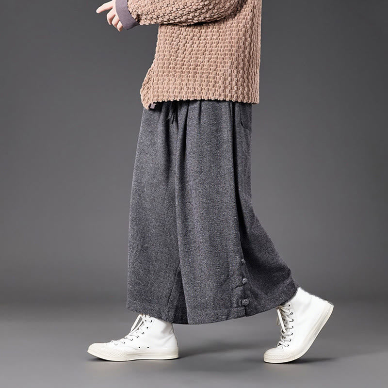 Pantalones térmicos de pana para hombre, de pierna ancha, con bolsillos, diseño de botones de rana china y Buddha Stones para invierno. - image 23
