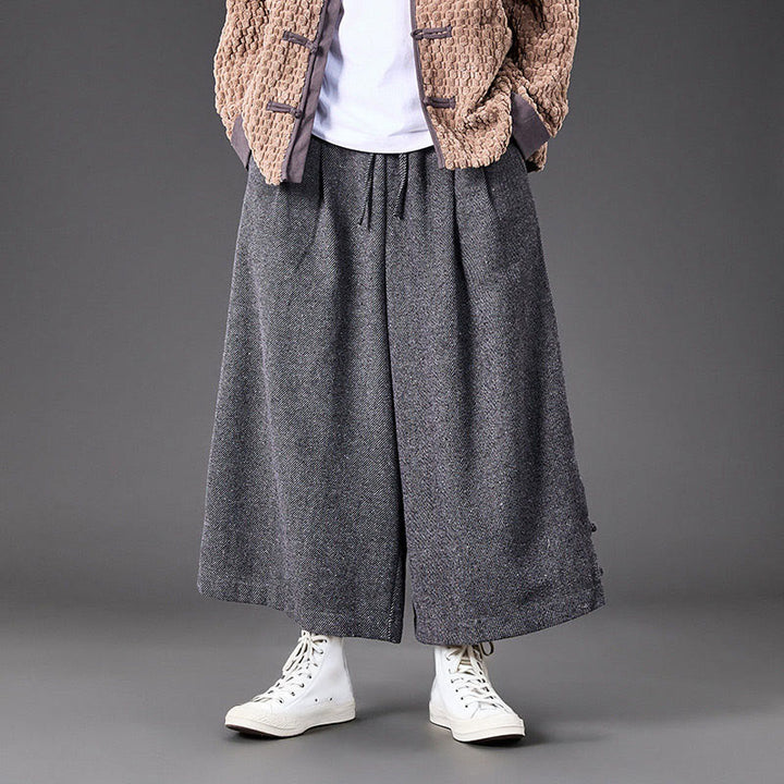 Pantalones térmicos de pana para hombre, de pierna ancha, con bolsillos, diseño de botones de rana china y Buddha Stones para invierno. - image 19