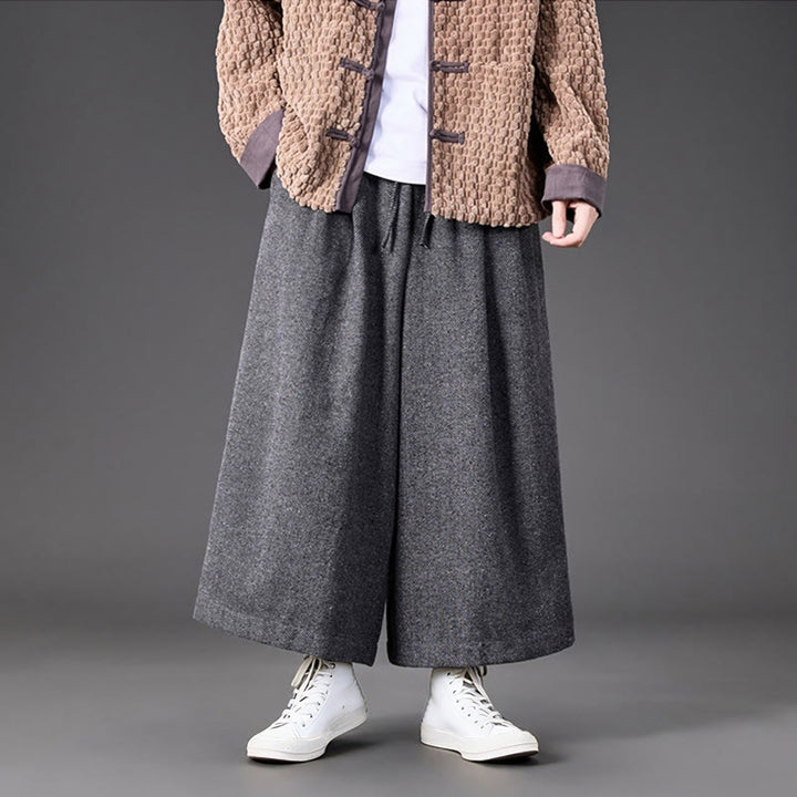 Pantalones térmicos de pana para hombre, de pierna ancha, con bolsillos, diseño de botones de rana china y Buddha Stones para invierno. - image 20