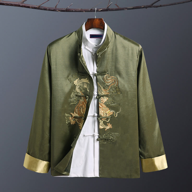 Chaqueta de manga larga para hombre con bordado de dragón y botones de rana de Buddha Stones para primavera y otoño - Un dragón verde - US/UK/AU42, EU52 (3XL) - image 7