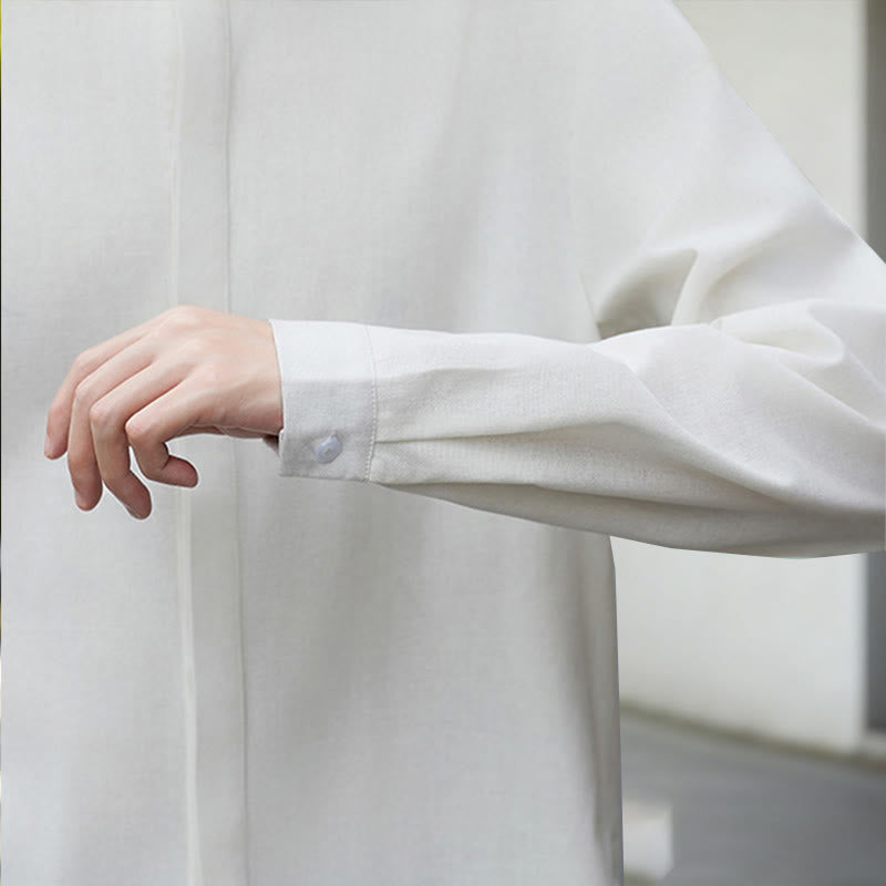 Camisa de lino y algodón de manga larga para hombre, estilo kimono de pana, color blanco liso, con estampado de Buddha Stones de otoño - image 9