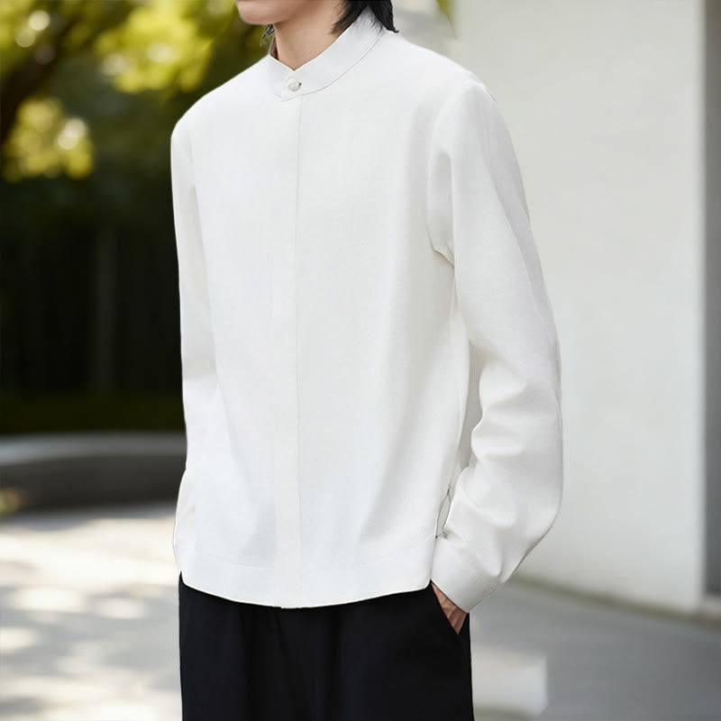 Camisa de manga larga de algodón y lino para hombre, color blanco liso, con estampado de Buddha Stones. - image 6