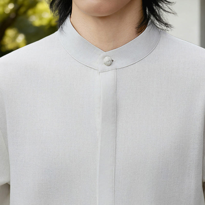 Camisa de lino y algodón de manga larga para hombre, estilo kimono de pana, color blanco liso, con estampado de Buddha Stones de otoño - image 8