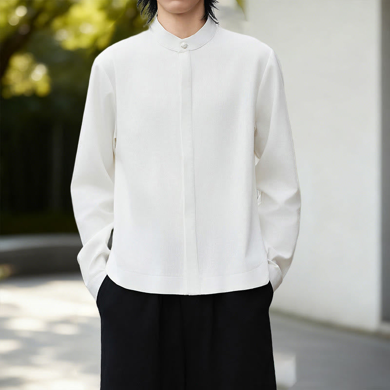 Camisa de lino y algodón de manga larga para hombre, estilo kimono de pana, color blanco liso, con estampado de Buddha Stones de otoño - image 4