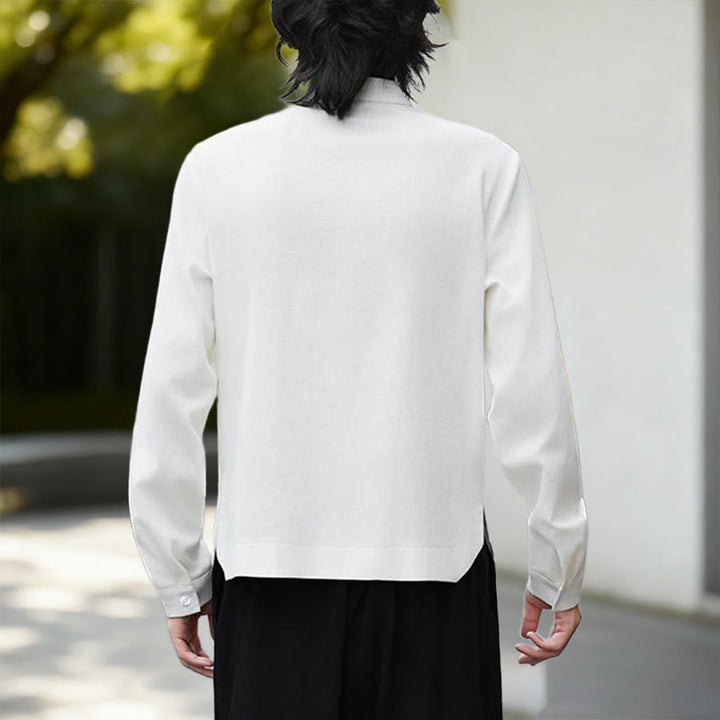 Camisa de manga larga de algodón y lino para hombre, color blanco liso, con estampado de Buddha Stones. - image 3