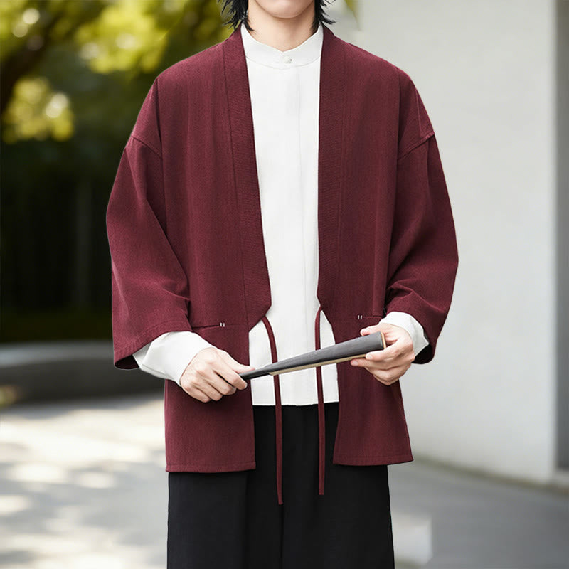 Chaqueta de pana de manga larga con abertura frontal y Buddha Stones, color liso, estilo kimono para hombre, camisa de lino y algodón - image 11