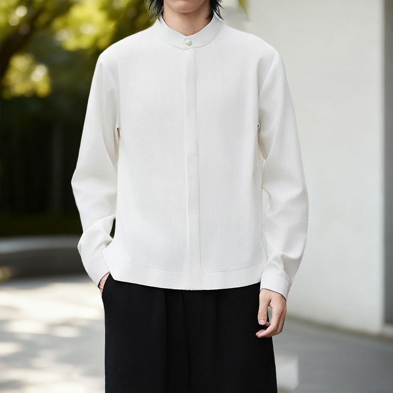 Chaqueta de pana de manga larga con abertura frontal y Buddha Stones, color liso, estilo kimono para hombre, camisa de lino y algodón - Camisa blanca - US/UK/AU46, EU56 (5XL) - image 23