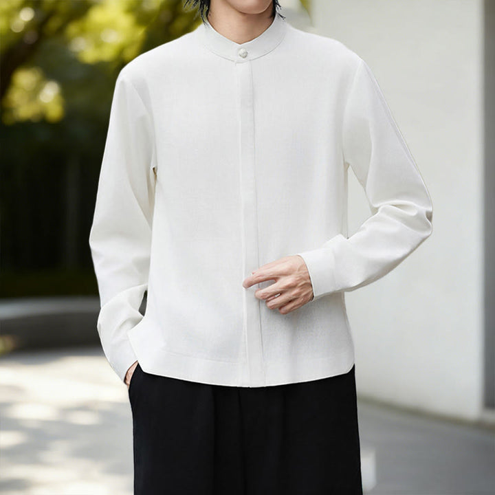 Chaqueta de pana de manga larga con abertura frontal y Buddha Stones, color liso, estilo kimono para hombre, camisa de lino y algodón - image 25