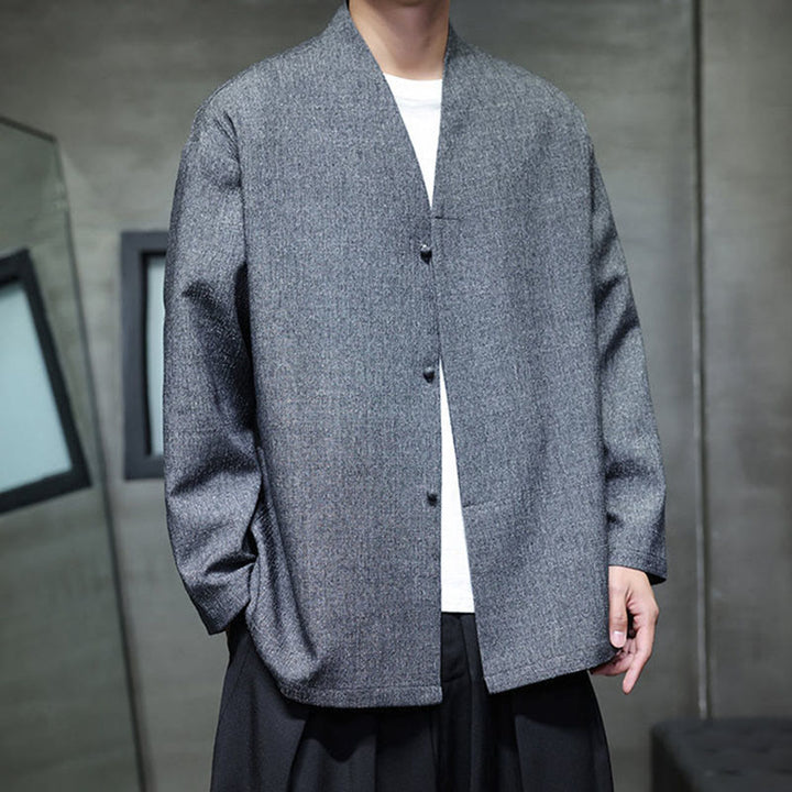 Chaqueta de manga larga para hombre de color liso con Buddha Stones para primavera y otoño - image 7