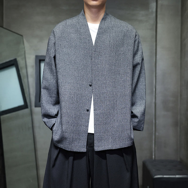 Chaqueta de manga larga para hombre de color liso con Buddha Stones para primavera y otoño - image 6