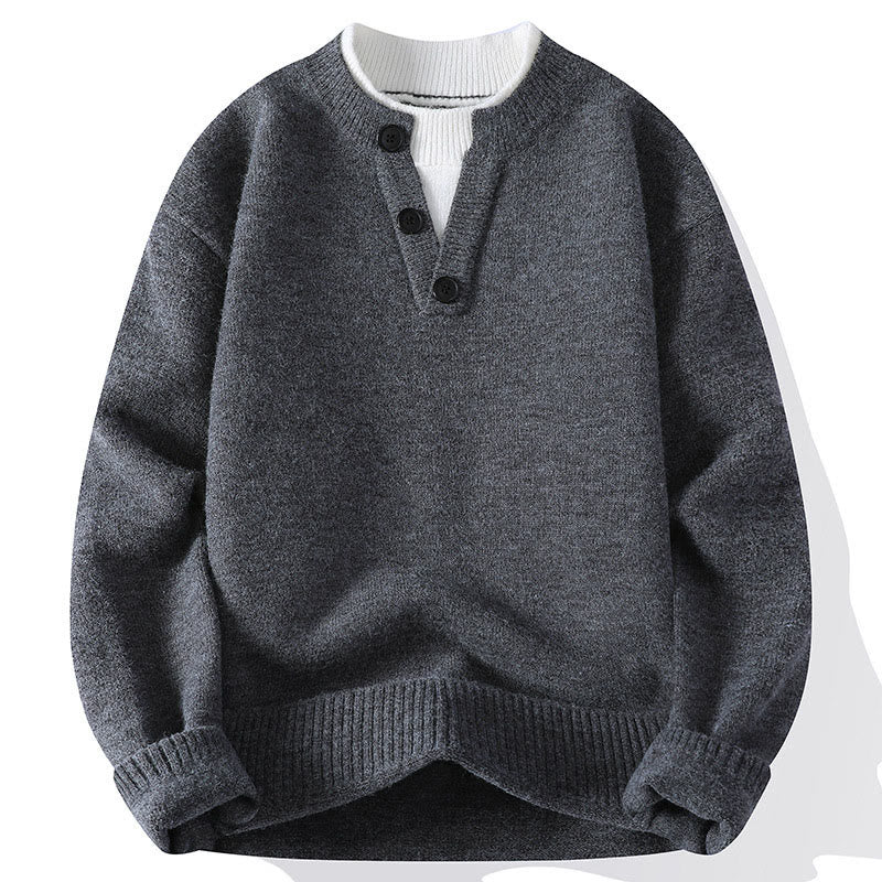 Suéter de punto de manga larga para hombre, cálido, con botones de invierno y cuello redondo , con Buddha Stones - Gris - US/UK/AU44, EU54 (4XL) - image 0