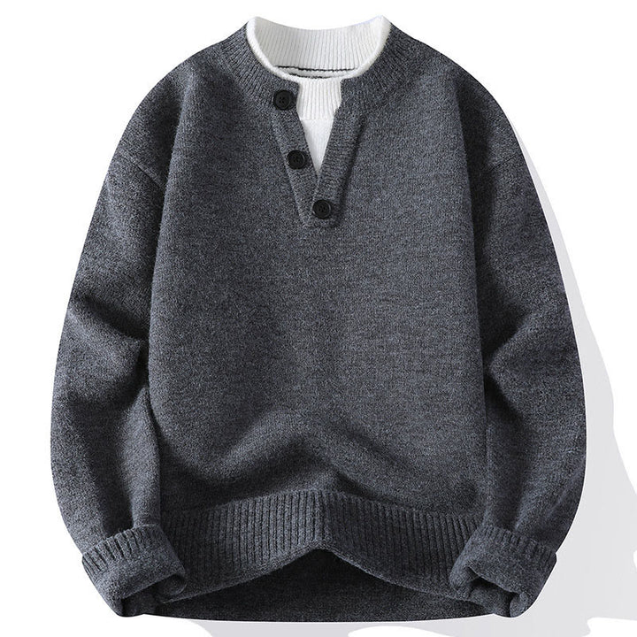 Suéter de punto de manga larga para hombre, cálido, con botones de invierno y cuello redondo , con Buddha Stones - Gris - US/UK/AU44, EU54 (4XL) - image 0