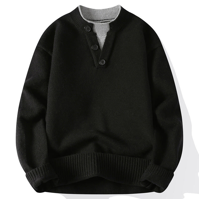 Suéter de punto de manga larga para hombre, cálido, con botones de invierno y cuello redondo , con Buddha Stones - Negro - US/UK/AU44, EU54 (4XL) - image 10