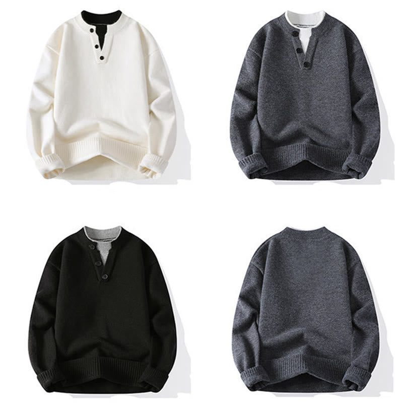 Suéter de punto de manga larga para hombre, cálido, con botones de invierno y cuello redondo , con Buddha Stones - image 11