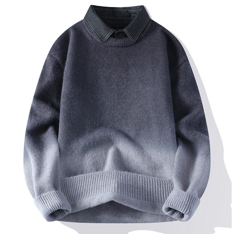 Suéter de punto de manga larga para hombre, cálido, con diseño de color degradado y cuello alto de invierno con Buddha Stones - Gris oscuro - US/UK/AU44, EU54 (4XL) - image 0