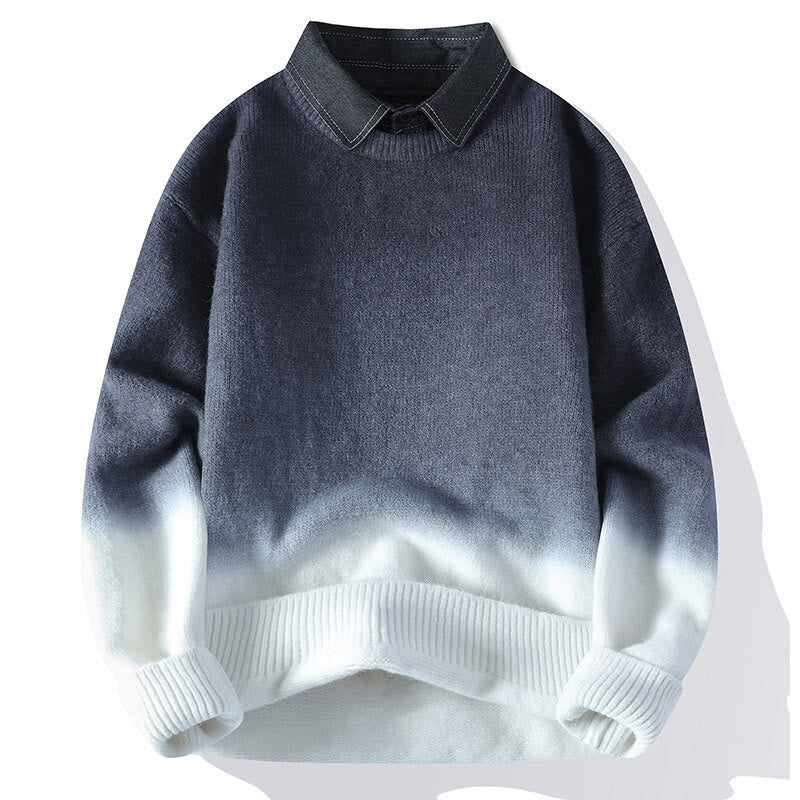 Suéter de punto de manga larga para hombre, cálido, con diseño de color degradado y cuello alto de invierno con Buddha Stones - Gris - US/UK/AU44, EU54 (4XL) - image 1