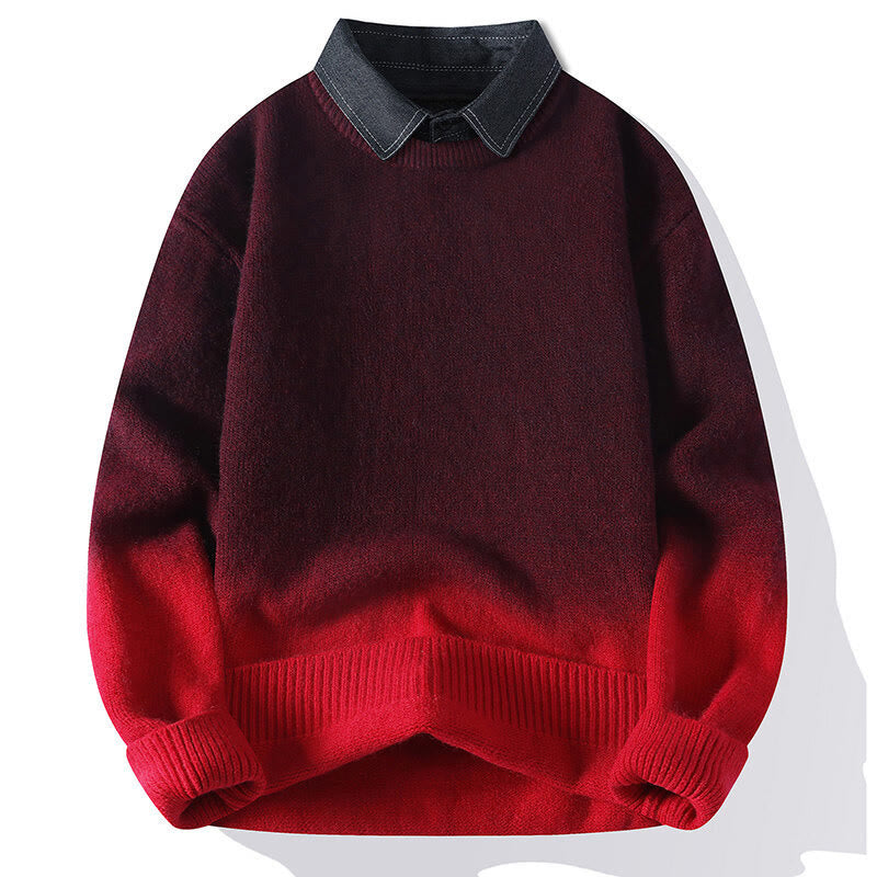 Suéter de punto de manga larga para hombre, cálido, con diseño de color degradado y cuello alto de invierno con Buddha Stones - Rojo - US/UK/AU44, EU54 (4XL) - image 2