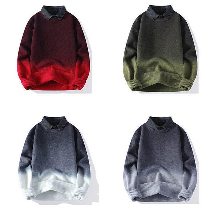 Suéter de punto de manga larga para hombre, cálido, con diseño de color degradado y cuello alto de invierno con Buddha Stones - image 11