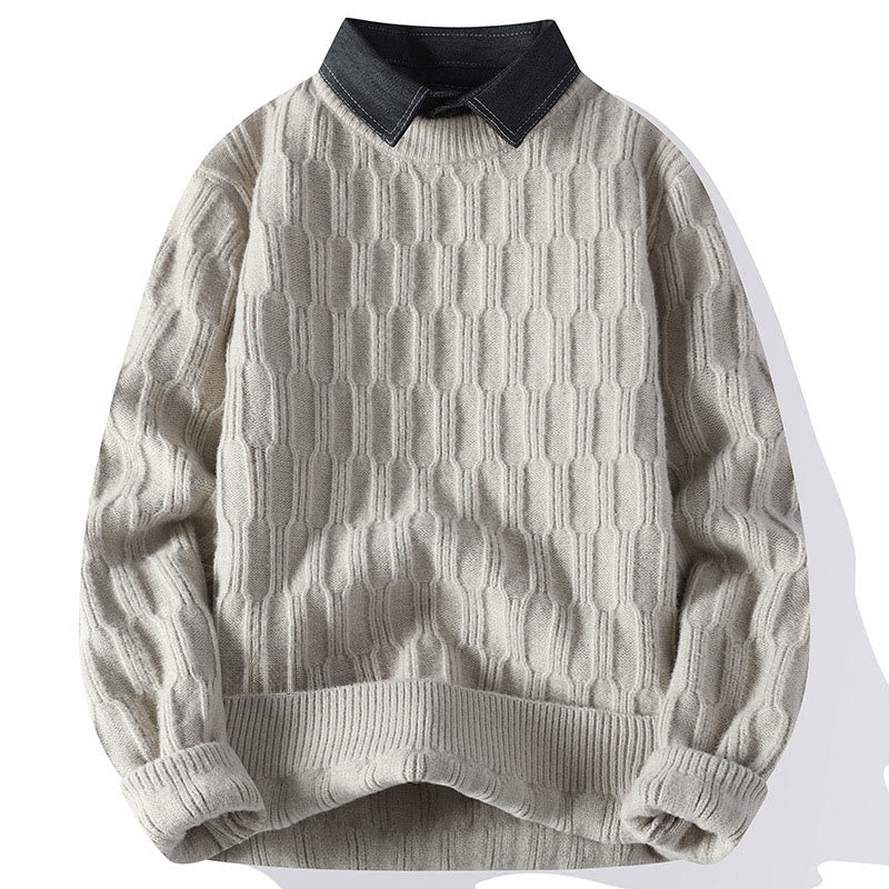 Suéter de punto de manga larga para hombre, cálido, con cuello alto y diseño de líneas negras de Buddha Stones, para invierno - Lino - US/UK/AU44, EU54 (4XL) - image 0