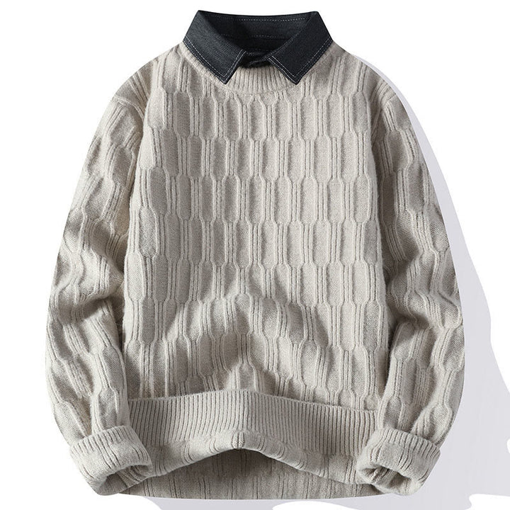 Suéter de punto de manga larga para hombre, cálido, con cuello alto y diseño de líneas negras de Buddha Stones, para invierno - Lino - US/UK/AU44, EU54 (4XL) - image 0