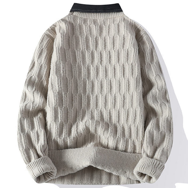 Suéter de punto de manga larga para hombre, cálido, con cuello alto y diseño de líneas negras de Buddha Stones, para invierno - image 1