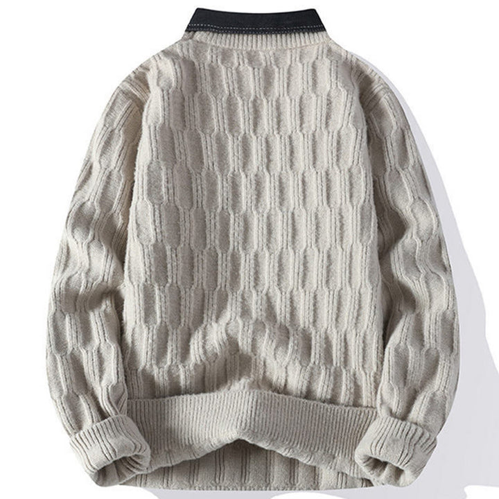 Suéter de punto de manga larga para hombre, cálido, con cuello alto y diseño de líneas negras de Buddha Stones, para invierno - image 1