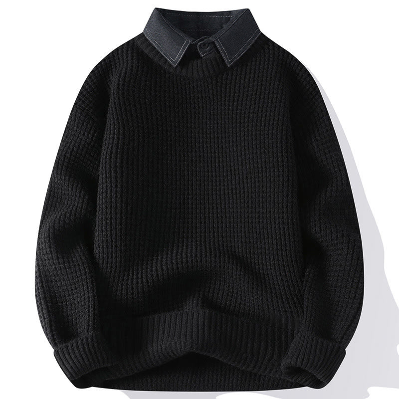 Suéter de punto de manga larga para hombre, cálido, con cuello alto y estampado de gofres, color negro, de Buddha Stones, para invierno - Negro - US/UK/AU44, EU54 (4XL) - image 2