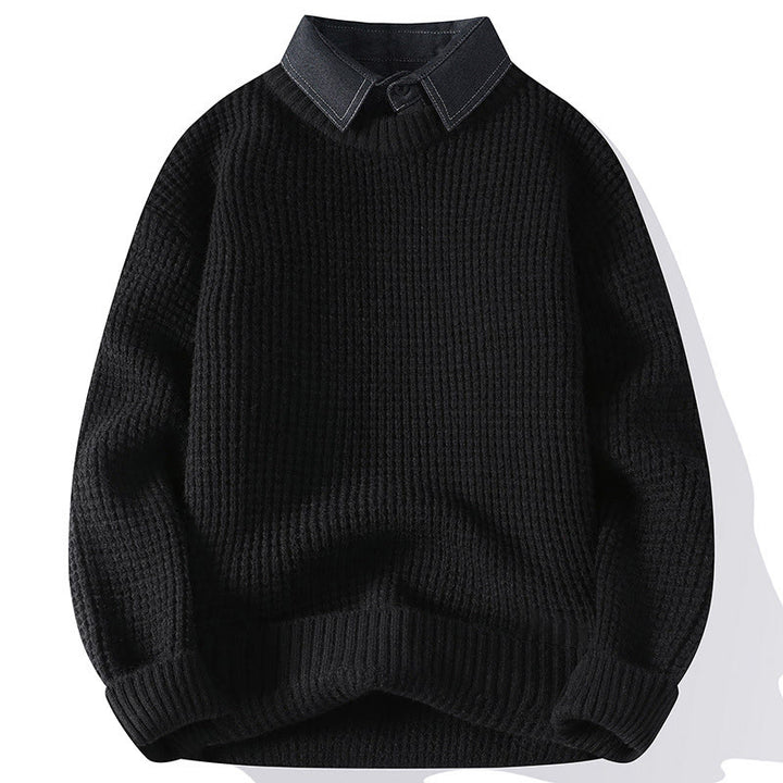 Suéter de punto de manga larga para hombre, cálido, con cuello alto y estampado de gofres, color negro, de Buddha Stones, para invierno - Negro - US/UK/AU44, EU54 (4XL) - image 2