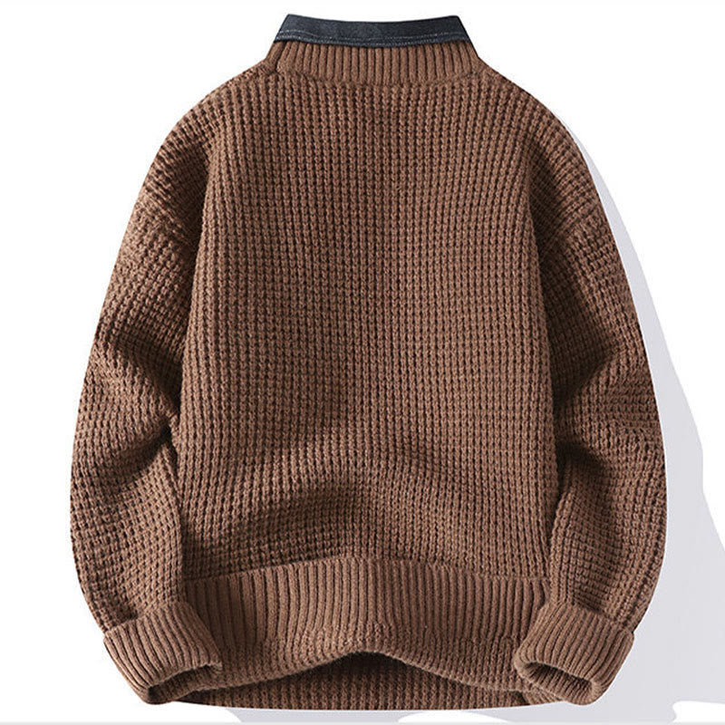 Suéter de punto de manga larga para hombre, cálido, con cuello alto y estampado de gofres, color negro, de Buddha Stones, para invierno - image 4