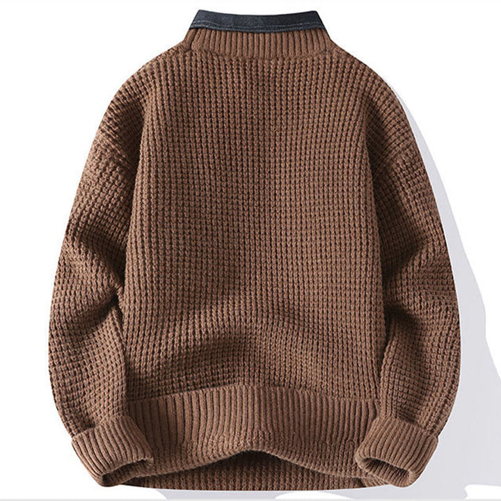 Suéter de punto de manga larga para hombre, cálido, con cuello alto y estampado de gofres, color negro, de Buddha Stones, para invierno - image 4
