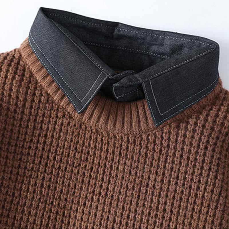 Suéter de punto de manga larga para hombre, cálido, con cuello alto y estampado de gofres, color negro, de Buddha Stones, para invierno - image 6