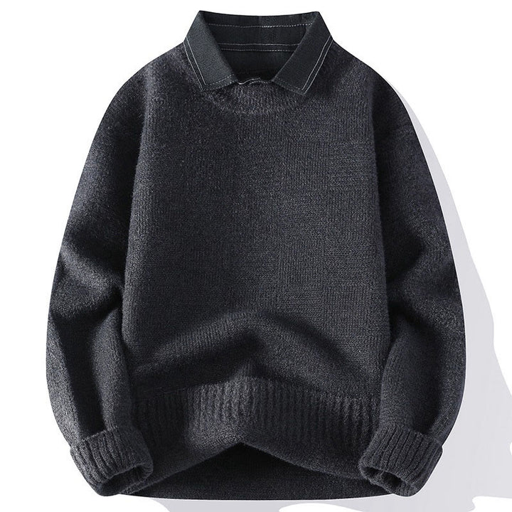 Suéter de punto de manga larga para hombre, cálido, con estampado a cuadros y cuello alto negro de Buddha Stones, para invierno - Gris oscuro - US/UK/AU44, EU54 (4XL) - image 5