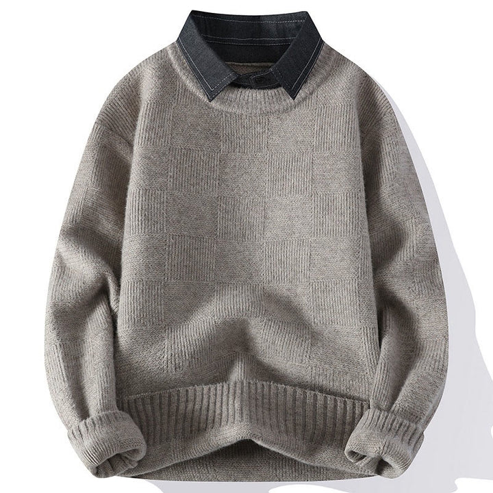 Suéter de punto de manga larga para hombre, cálido, con estampado a cuadros y cuello alto negro de Buddha Stones, para invierno - Lino - US/UK/AU44, EU54 (4XL) - image 0