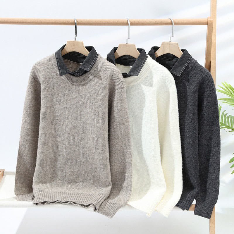 Suéter de punto de manga larga para hombre, cálido, con estampado a cuadros y cuello alto negro de Buddha Stones, para invierno - image 6