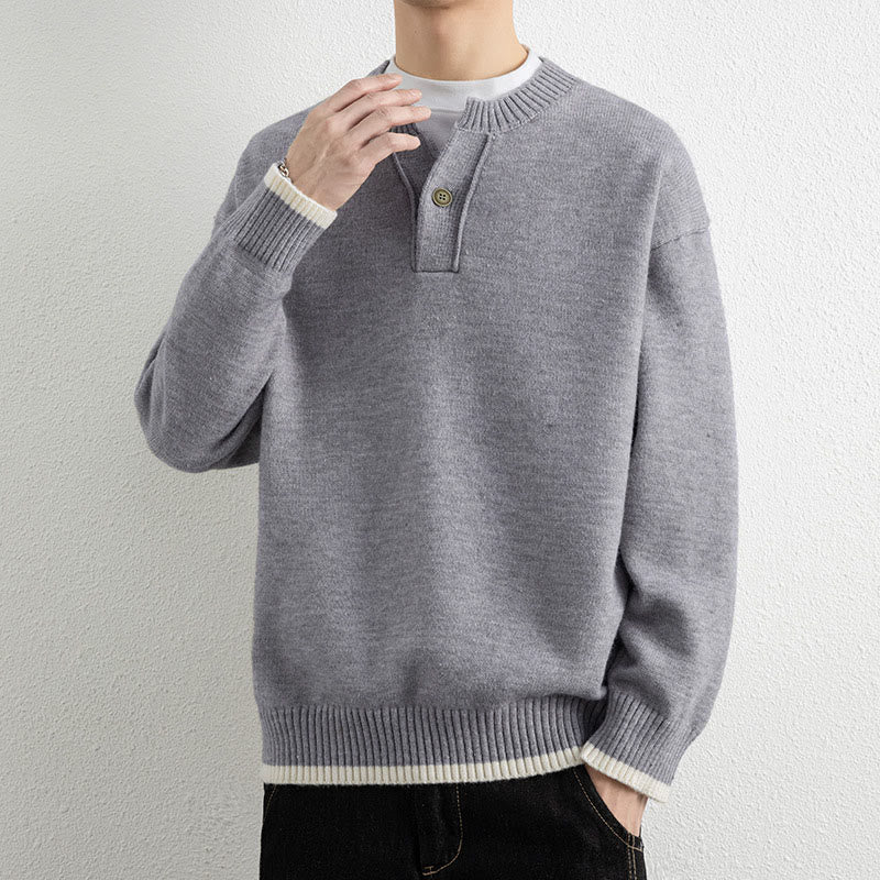 Suéter de punto de manga larga para hombre, cálido, con cuello en V y un botón, de invierno , con Buddha Stones - image 1