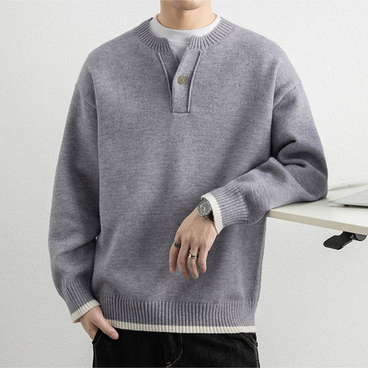 Suéter de punto de manga larga para hombre, cálido, con cuello en V y un botón, de invierno , con Buddha Stones - image 2