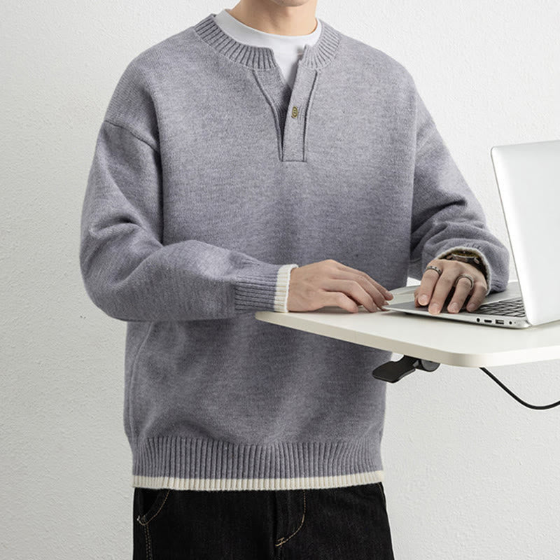 Suéter de punto de manga larga para hombre, cálido, con cuello en V y un botón, de invierno , con Buddha Stones - image 5