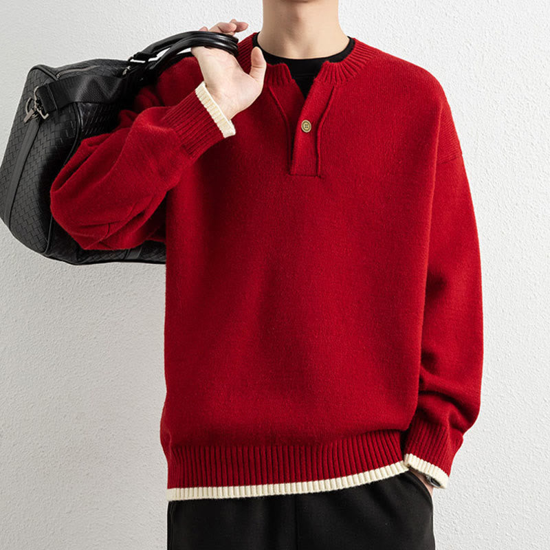 Suéter de punto de manga larga para hombre, cálido, con cuello en V y un botón, de invierno , con Buddha Stones - image 21